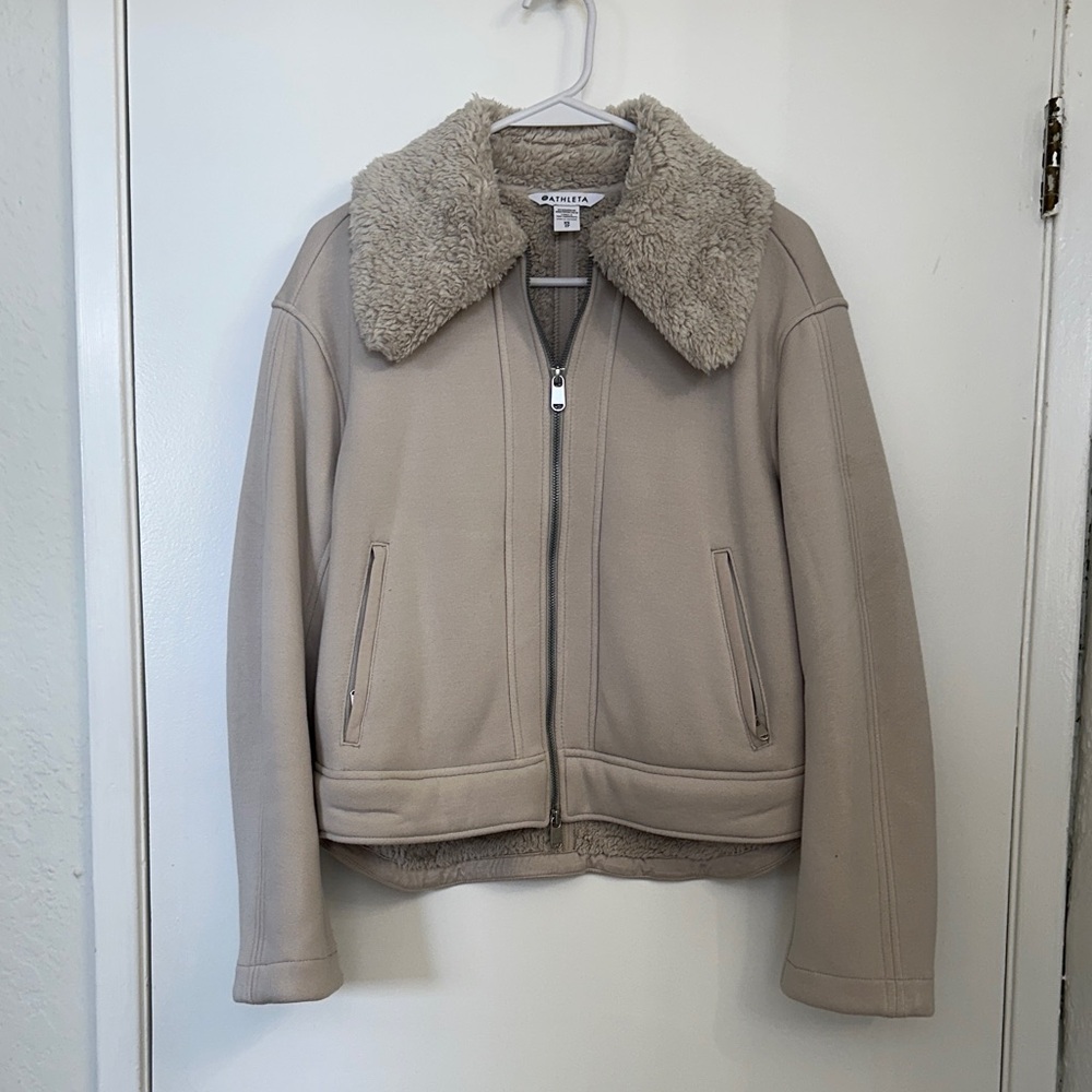 Athleta Cream Teddy Jacket with Shearling Collar